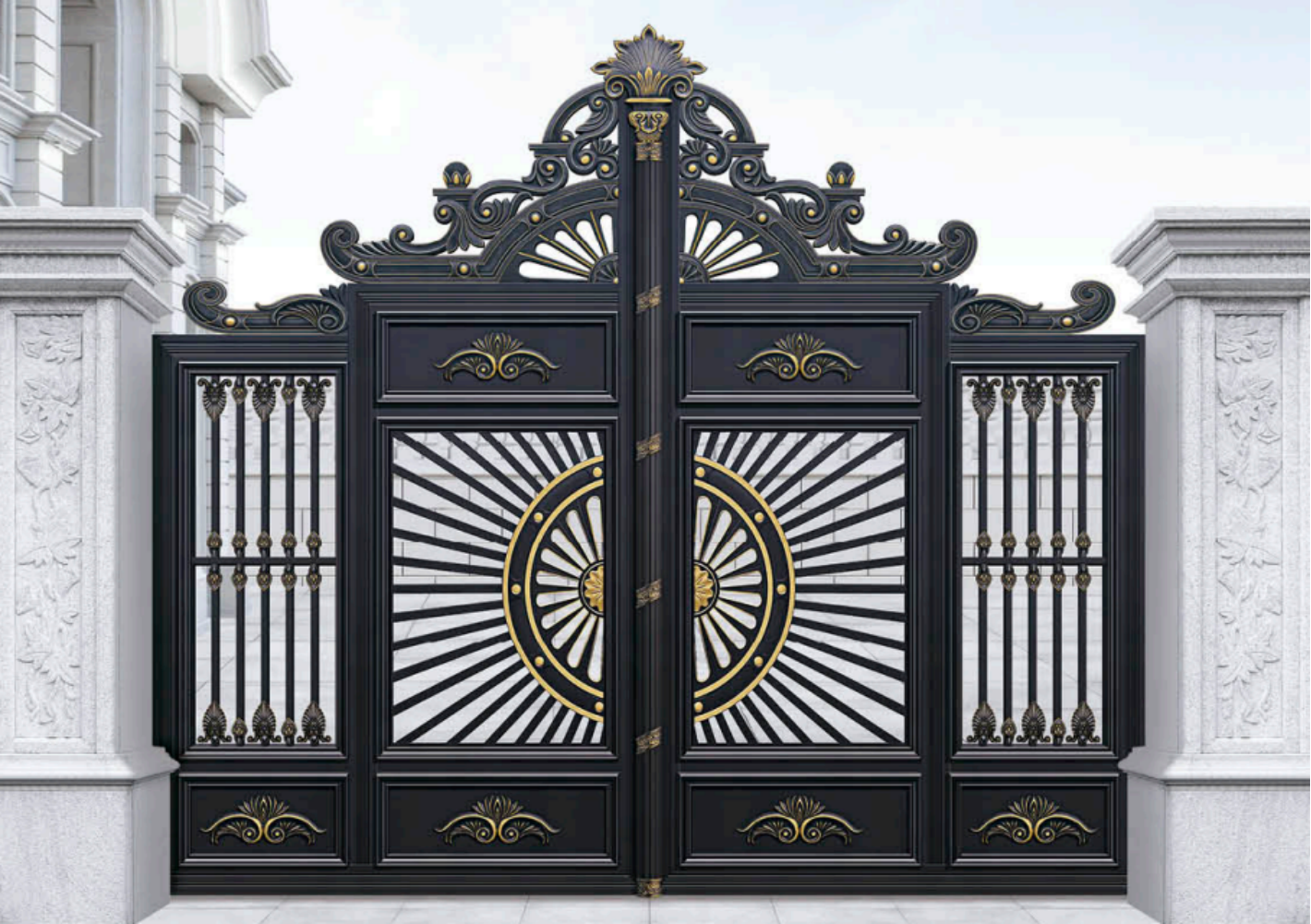 Stile europeo in stile classico intelligente in alluminio in lega cortile gate apertura elettrica e chiusura di sblocco di impronte digitali