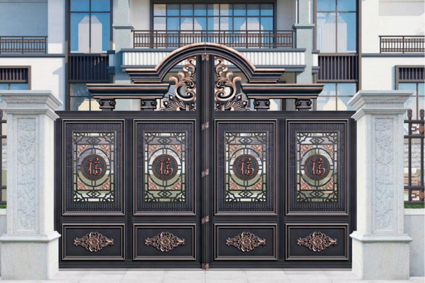 Stile europeo in stile classico intelligente in alluminio in lega cortile gate apertura elettrica e chiusura di sblocco di impronte digitali