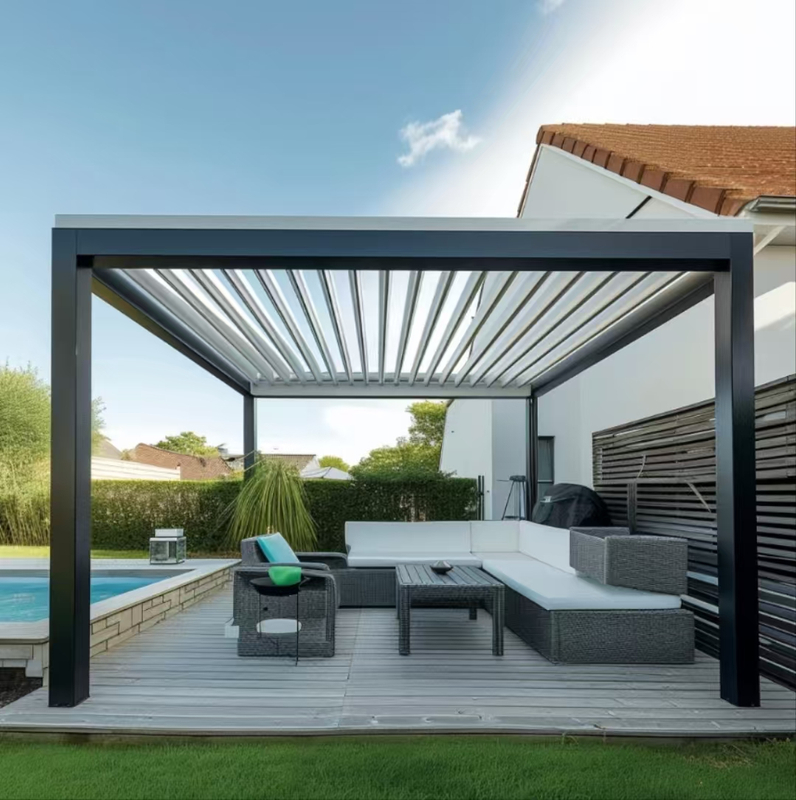 Sistema di pergola in alluminio modulare-dimensioni personalizzabili, tetto a focaccine regolabili, finitura con rivestimento in polvere per la vita esterna moderna