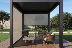Stewige aluminium pergola met windgordyne