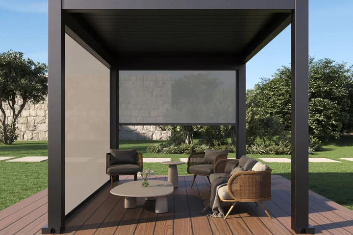 Sturdy Aluminum Pergola with Wind Curtains