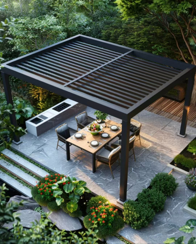 Minimalistyczna aluminiowa pergola-oporny na pogodę odcień na zewnątrz