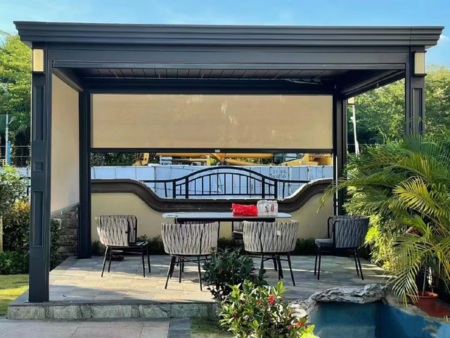 Trwała i luksusowa aluminiowa pergola z zasłonami wiatrów