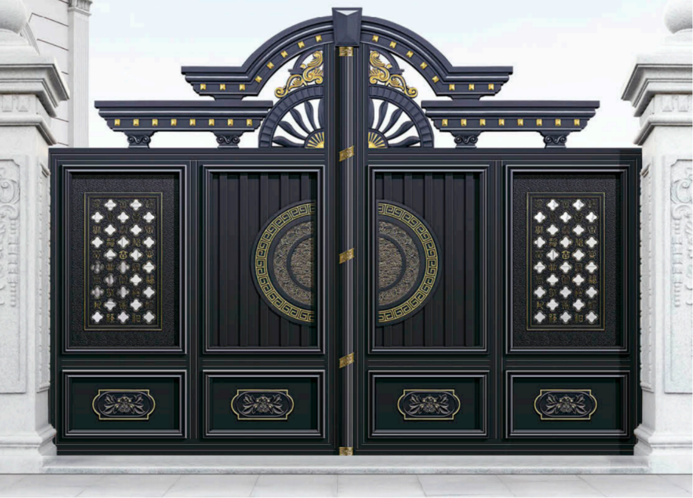 Stile europeo in stile classico intelligente in alluminio in lega cortile gate apertura elettrica e chiusura di sblocco di impronte digitali