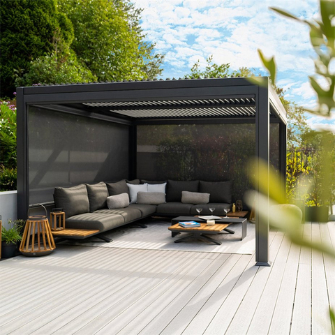 All-Weather and Lightweight Aluminum Pergola with Windproof Curtains